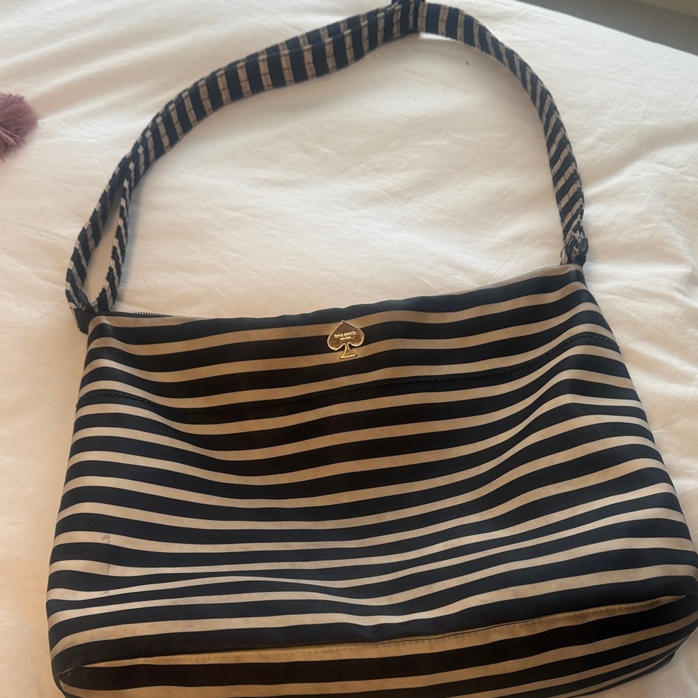 Kate Spade Black and Cream Striped Cossbody Bag